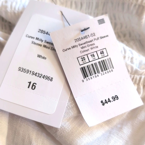 Cottonwood White Linen Sweetheart puff sleeve Dress Size 16 New with tags - Picture 5 of 13